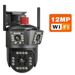 Set 2 camere triple Wi-Fi 6K, 12MP, audio bidirecțional, detecție mișcare AI, night vision, PTZ PromotiiZilnice
