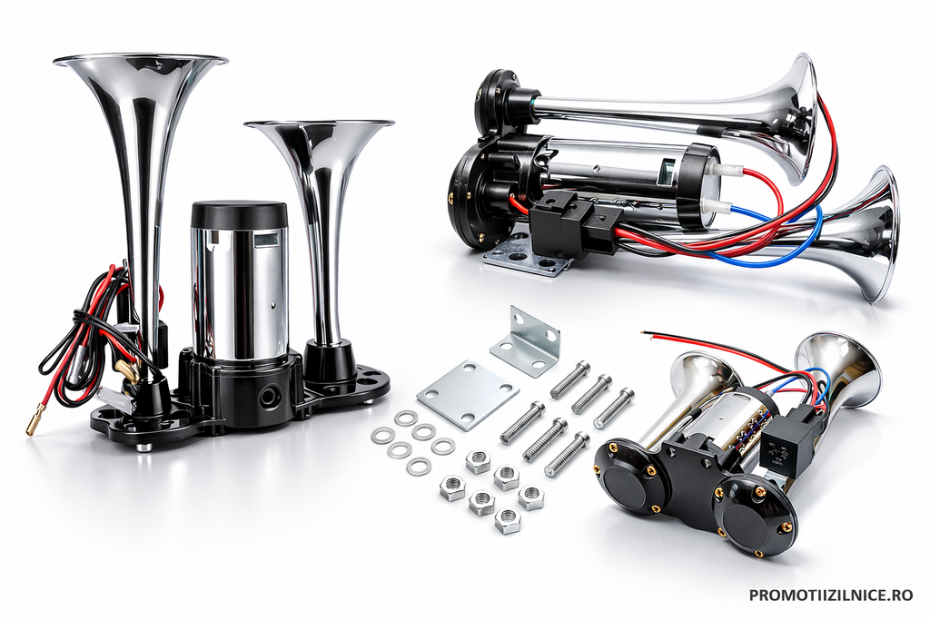 Claxon Auto 12V cu Compresor Energy Premium, 2 Goarne Cromate, Sistem Dublu Sunet Puternic, Montaj Universal PromotiiZilnice