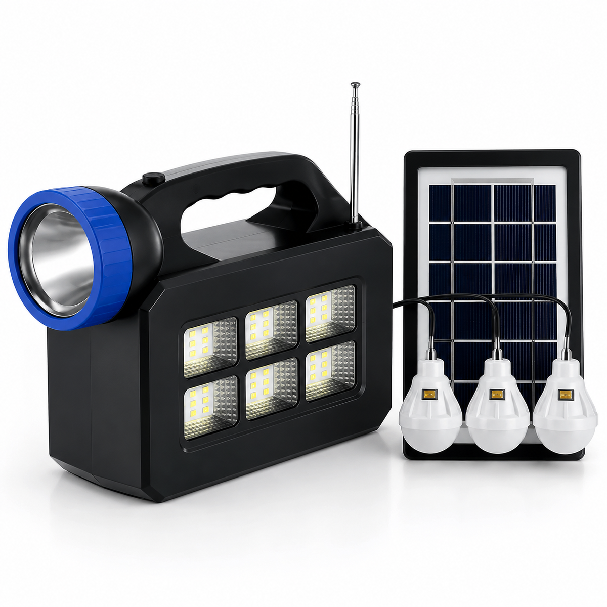 Kit Solar Portabil JORTAN T08 cu 3 Becuri LED, Panou Solar, Radio FM, Bluetooth si Powerbank 25000mAh – Sistem Iluminare Camping si Urgente PromotiiZilnice