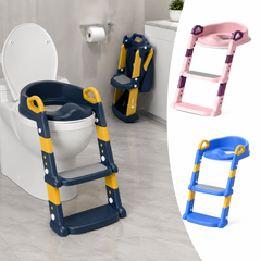 Reductor WC pentru Copii cu Scăriță Reglabilă, Pliabil, Antiderapant, Compatibil Universal, Roz & Albastru Powersale