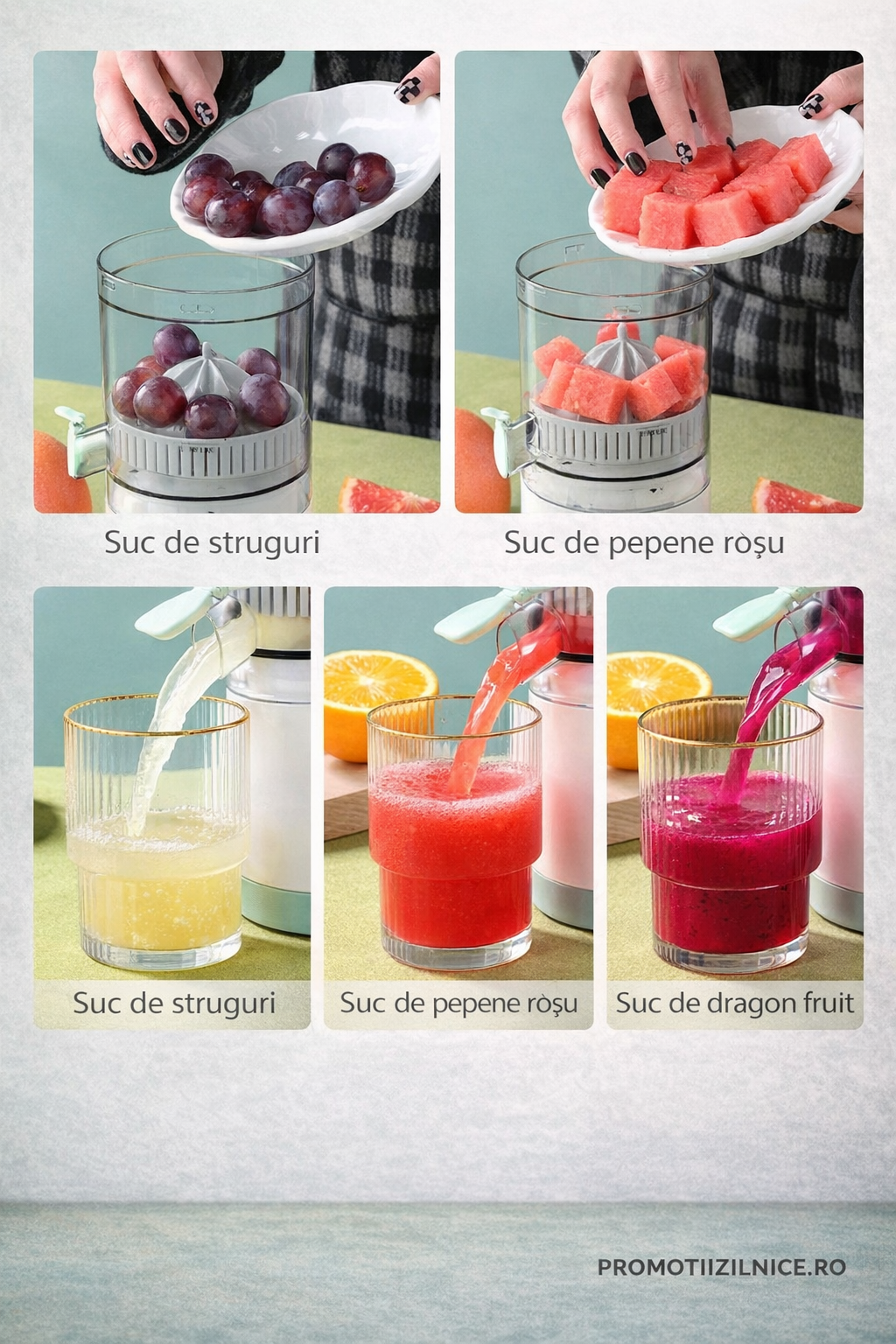 Storcător electric de citrice portabil 45W, 500ml, încărcare USB, alb/turcoaz – Suc proaspăt rapid, sistem separare pulpă PromotiiZilnice