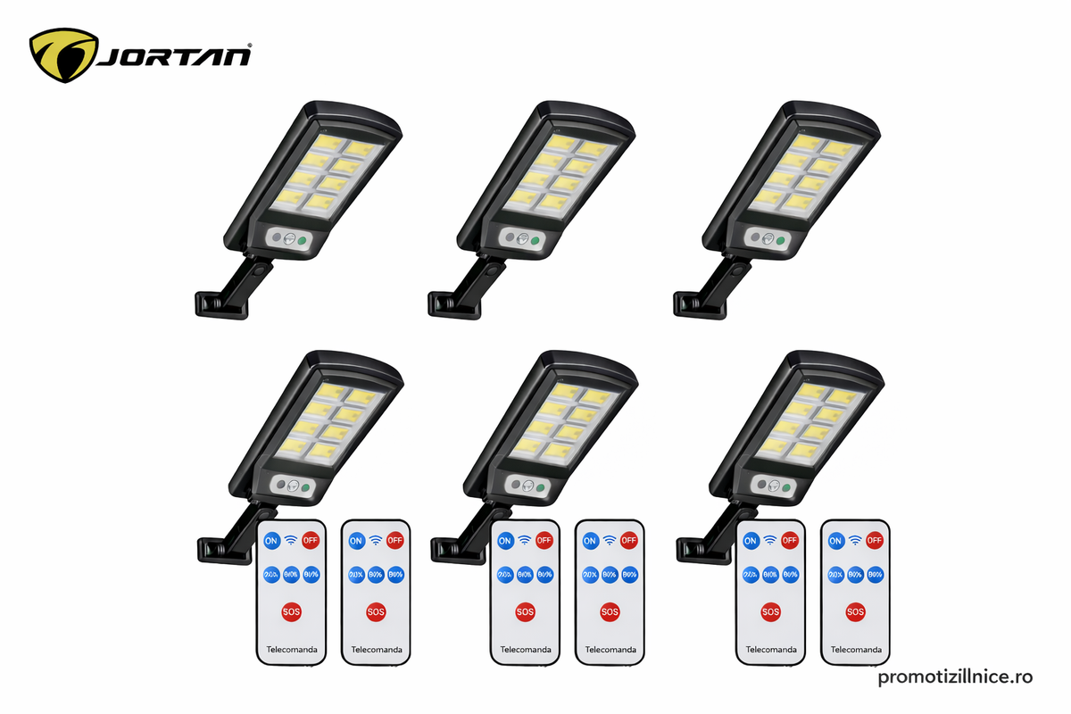 Set 6 Lămpi Solare LED 150W cu Telecomandă, 160 LED COB, Senzor de Mișcare, IP67 Rezistente la Apă – Iluminat Exterior Curte, Grădină, Alee PromotiiZilnice