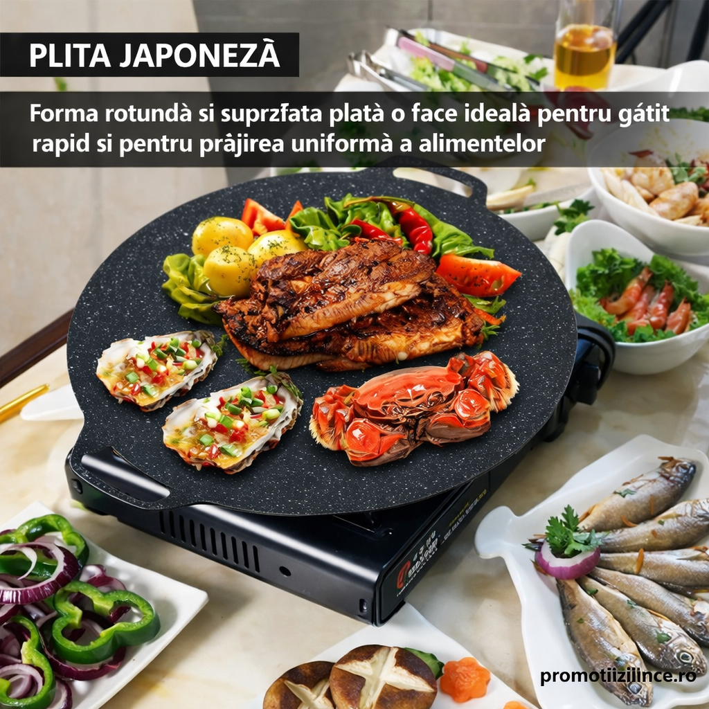 Set 2 Bucăți Plită Japoneză 36 cm – Antiaderentă, Gătire Rapidă pe Aragaz & Inducție PromotiiZilnice