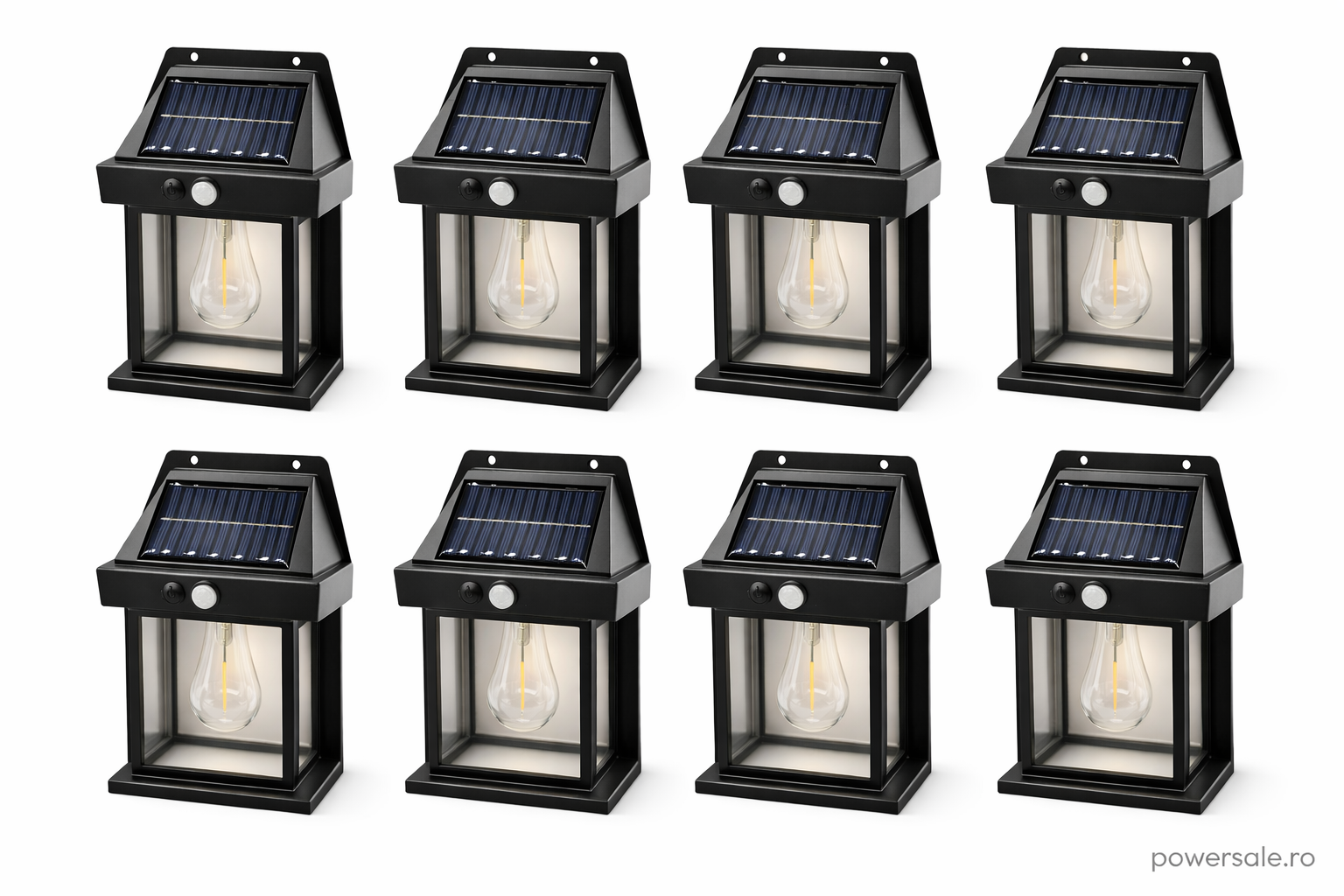 Set 8 Bucăți Lampă Solară de Perete Exterior cu Senzor de Mișcare și Senzor Crepuscular, 3 Moduri Iluminare Powersale