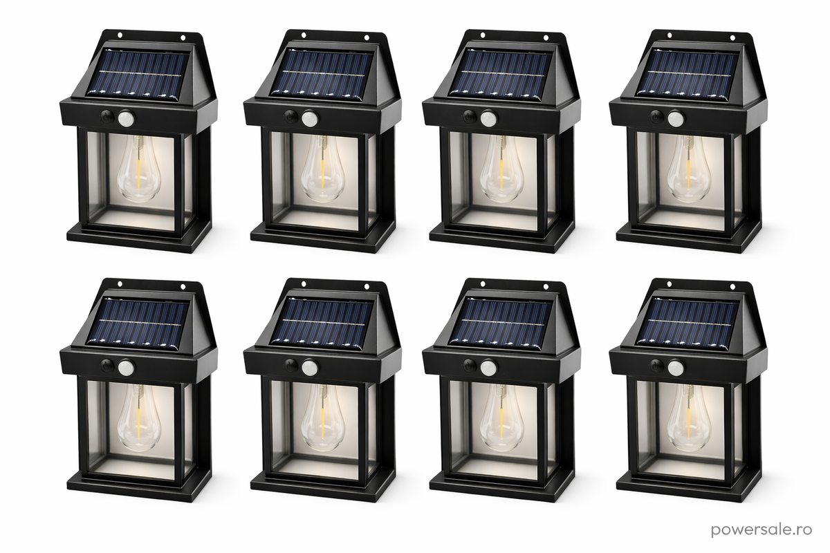 Set 8 Bucăți Lampă Solară de Perete Exterior cu Senzor de Mișcare și Senzor Crepuscular, 3 Moduri Iluminare Powersale