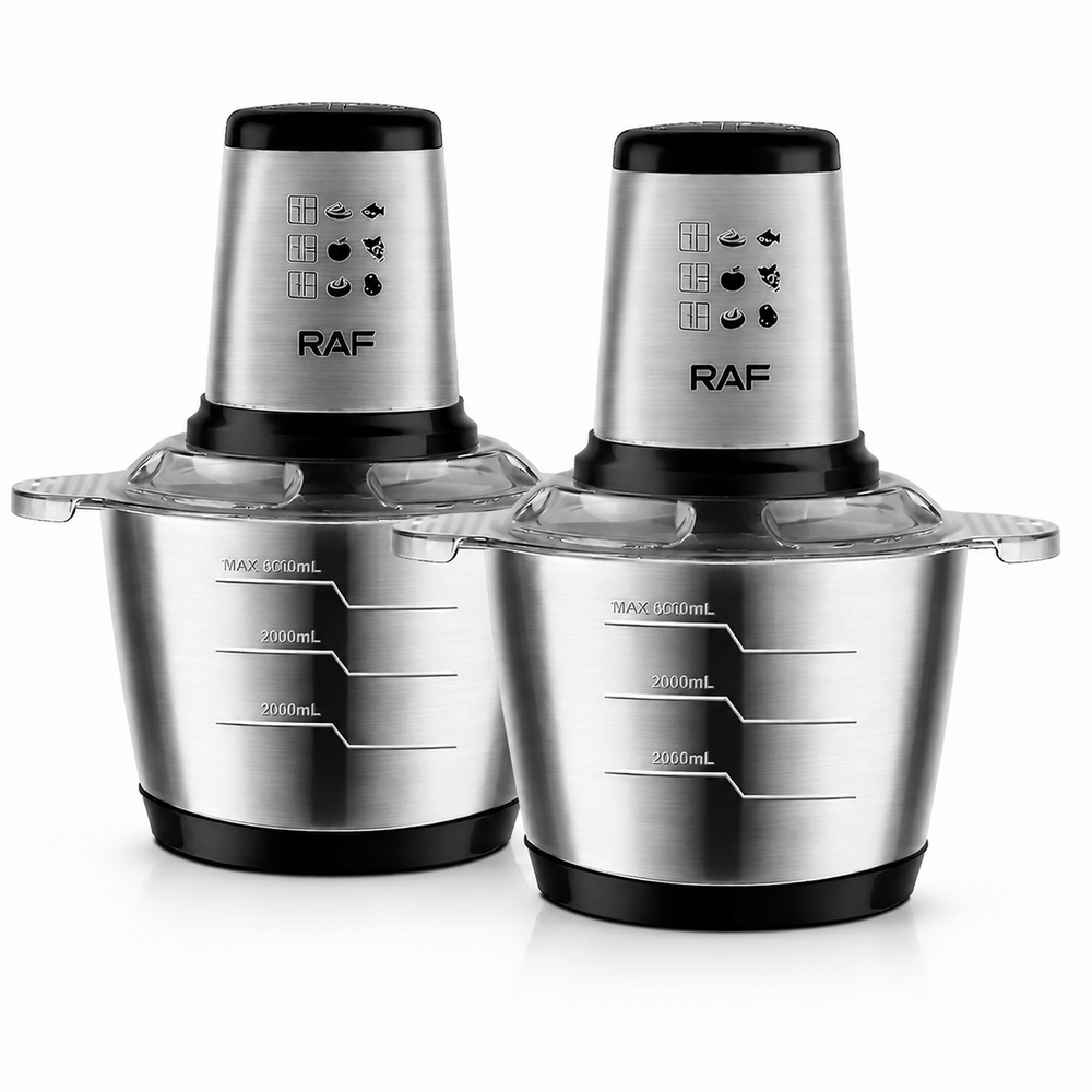 Set 2x Tocator Electric RAF R.7031, 1000W, Bol Inox 3L, 2 Viteze, 4 Lame din Otel Inoxidabil – Tocare Rapida Carne, Legume, Fructe Powersale