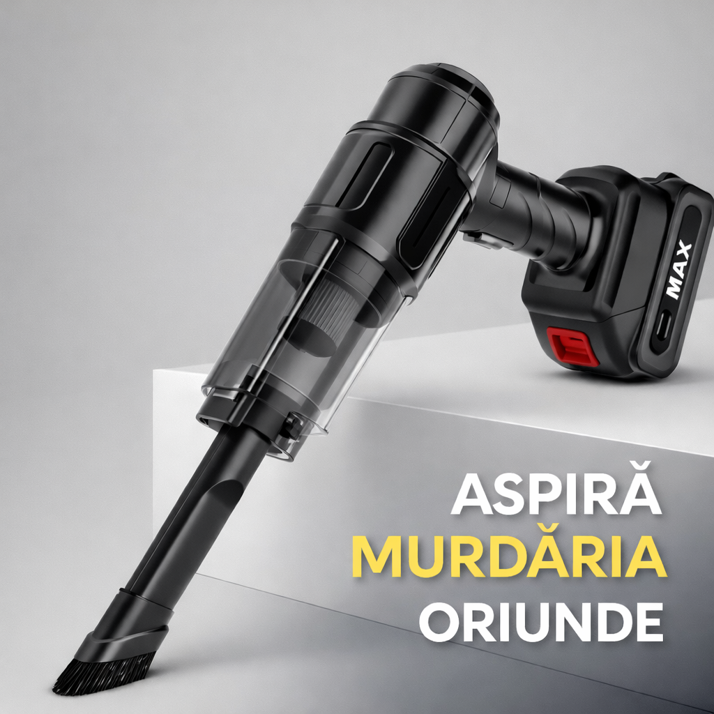 Aspirator Auto 6 in 1 Fara Fir, pentru Casa, Masina, Calculator, Birou, Putere 100W, Eficienta Mare, Functii de Aspirare, Suflare, Vidare, Filtru HEPA, Perie Detailing, Negru PromotiiZilnice