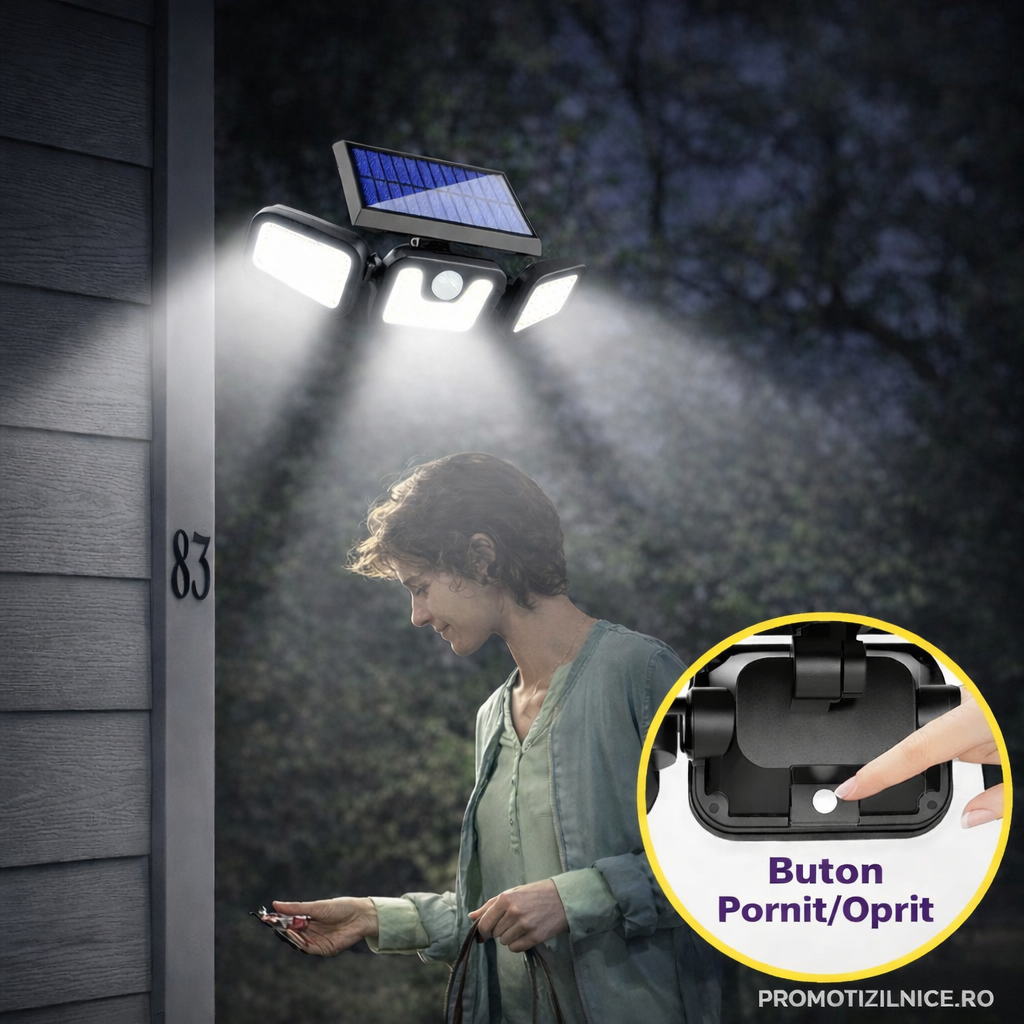 Set 2 bucati Lampa Solara 150W Leduri COB, Senzor de Miscare Prindere pe Perete PromotiiZilnice