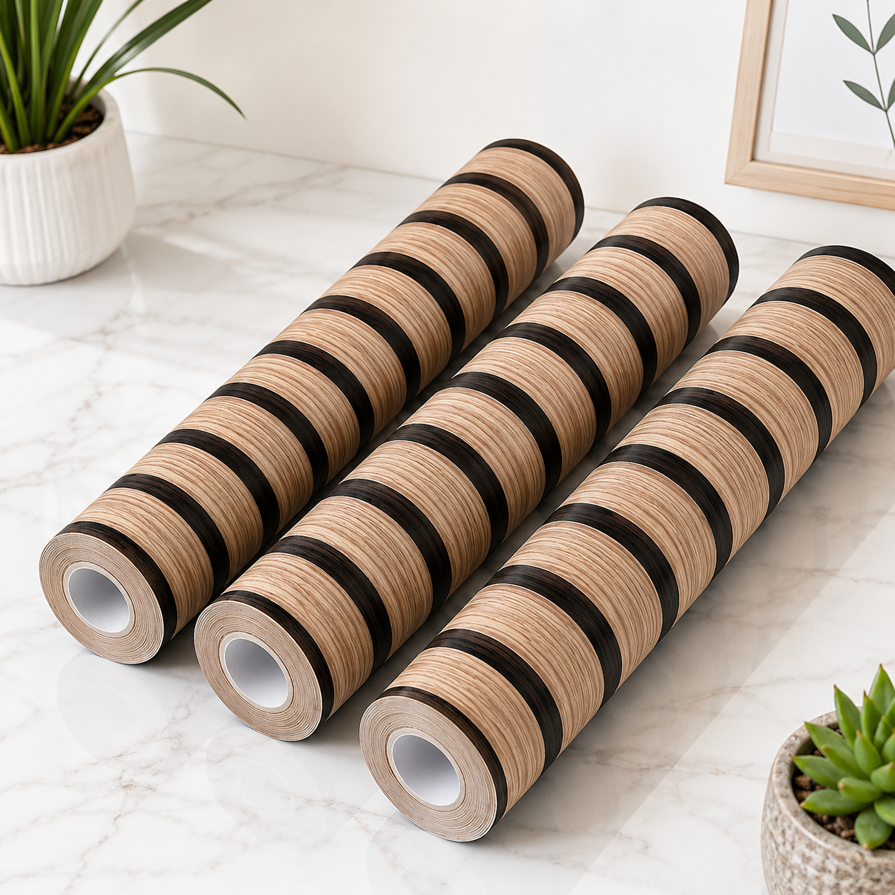 Set 3 Bucăți Tapet Autoadeziv Decorativ 3D Aspect Lamele Lemn, 45 cm x 3 m PromotiiZilnice
