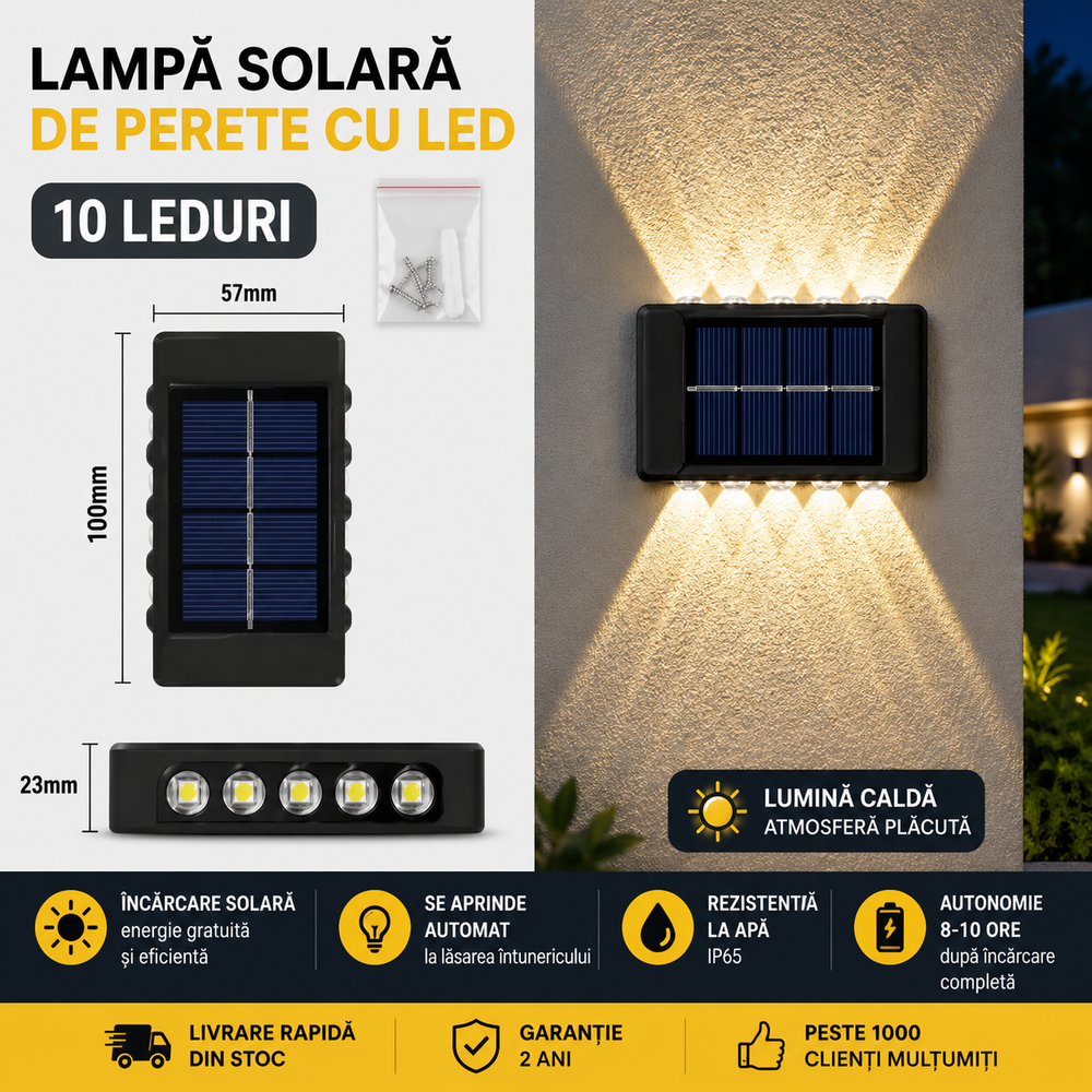 Set 6 Lămpi Solare LED pentru Perete – Pachet Promoțional 4+2 CADOU | 10 LED-uri | IP65 PromotiiZilnice