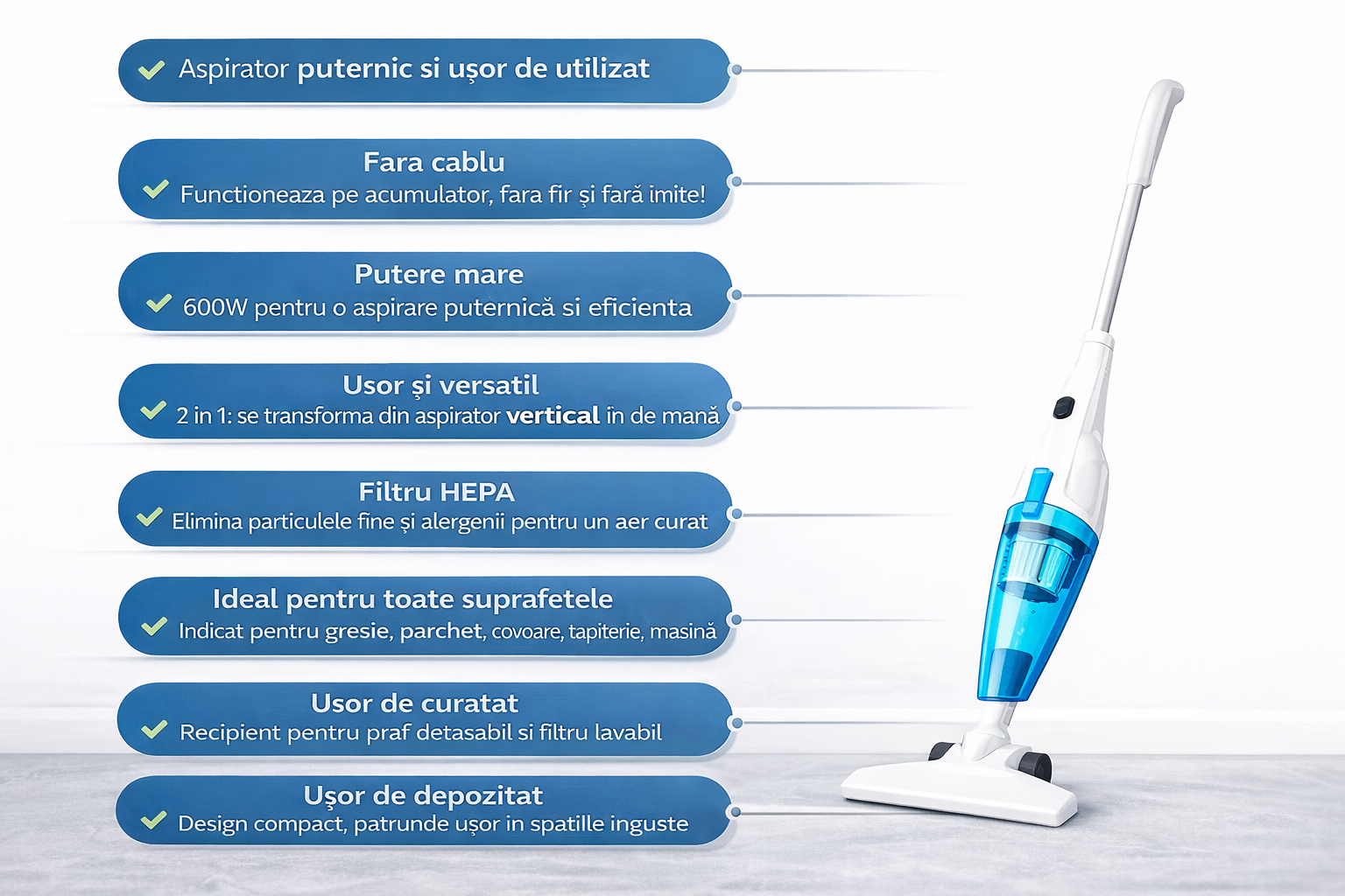 Aspirator Vertical 2in1 600W cu Filtru HEPA – Curatare Rapida pentru Casa si Masina PromotiiZilnice