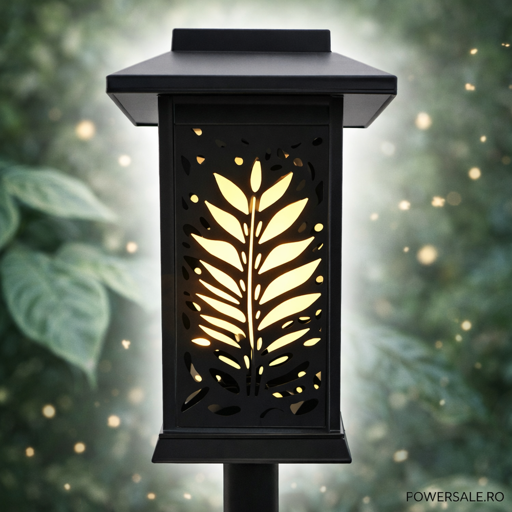 Set 6 Bucăți – Lampă Solară Decorativă pentru Grădină, Model Frunze, IP44, ABS Negru Powersale