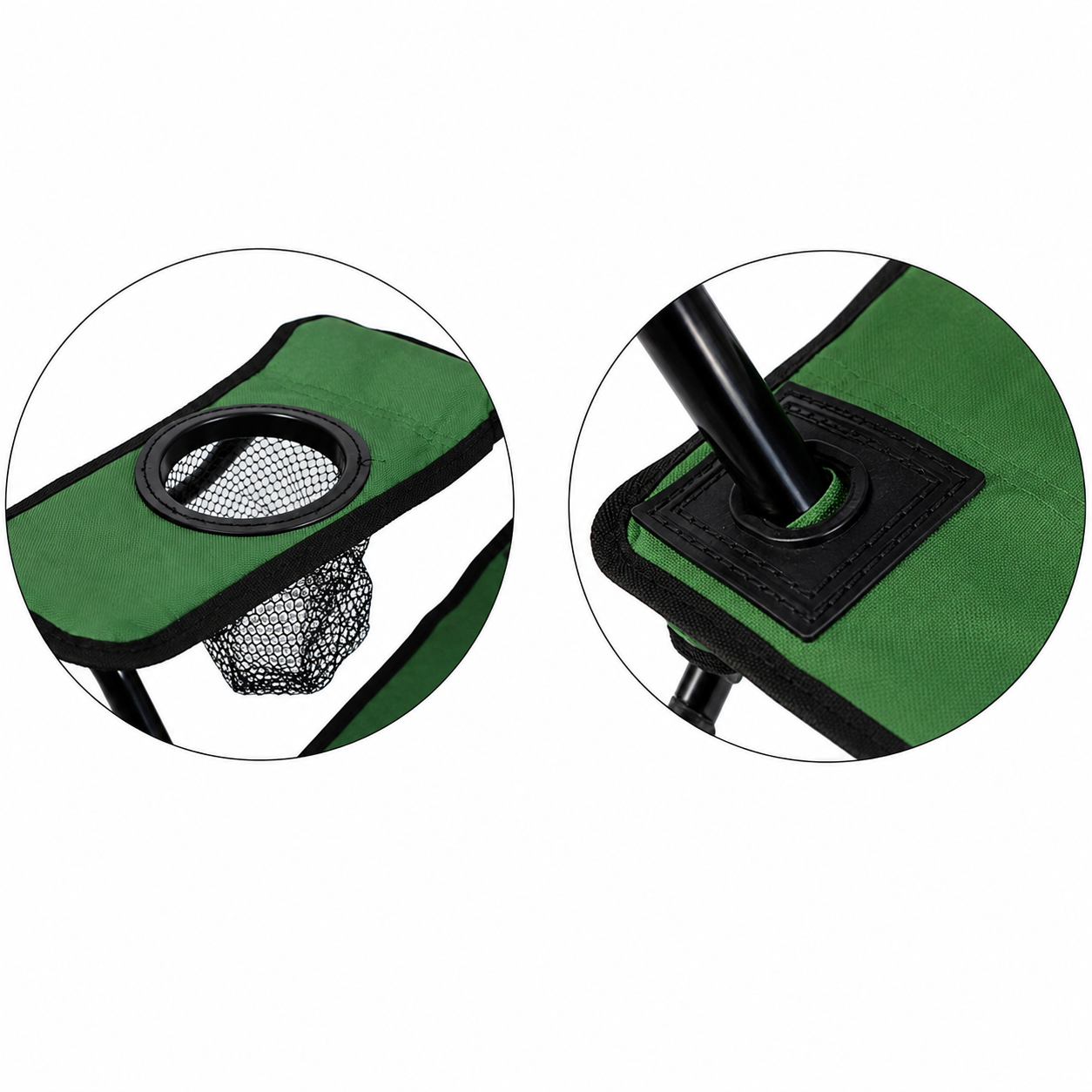 Set 2 Scaune Camping Pliabile Verde cu Suport Pahar si Cotiere, Cadru Metalic Rezistent, Portabile pentru Pescuit, Gradina si Drumetii PromotiiZilnice