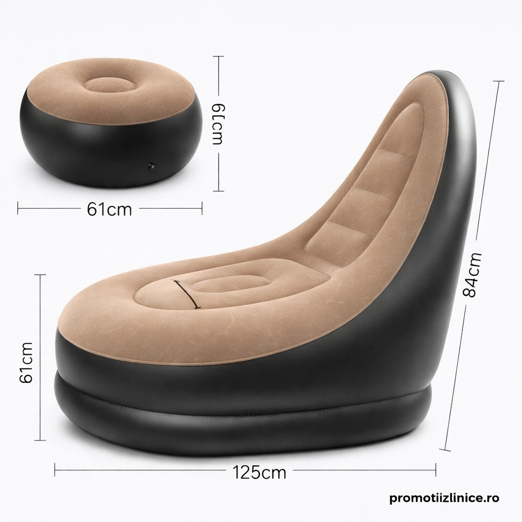 Fotoliu Gonflabil Premium cu Suport pentru Picioare, Înveliș Catifelat, Design Ergonomic PromotiiZilnice
