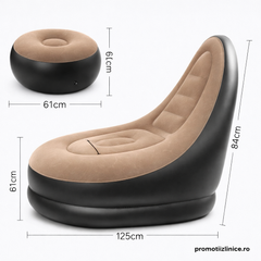 Fotoliu Gonflabil Premium cu Suport pentru Picioare, Înveliș Catifelat, Design Ergonomic PromotiiZilnice