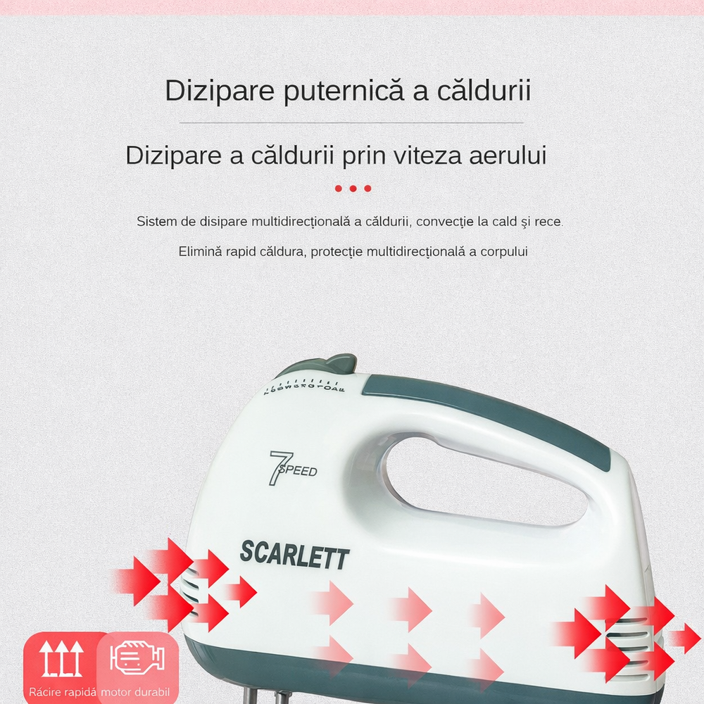 Mixer de mana Scarlett, putere 260W, 7 viteze, alb PromotiiZilnice
