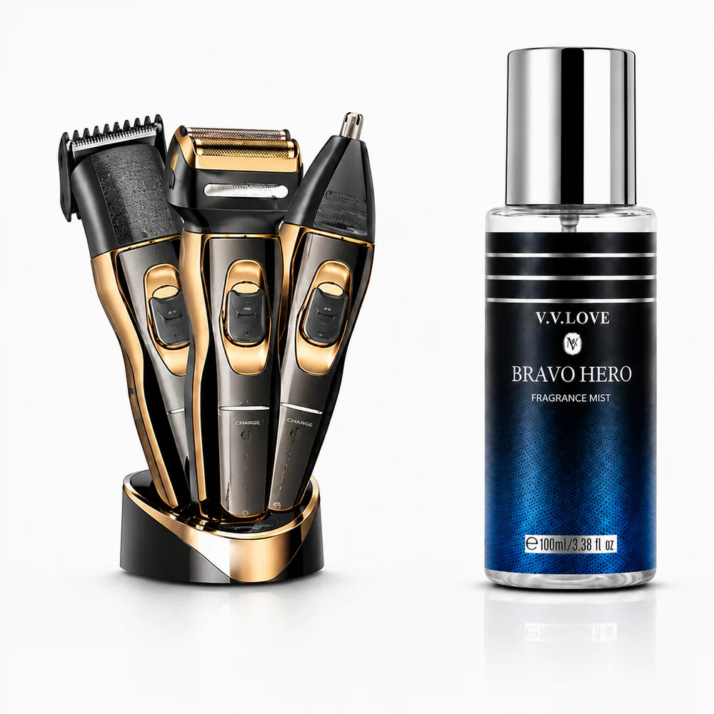 Aparat de tuns si ras multifuncțional 3 în 1 + Spray parfum barbati 90 ml cadou