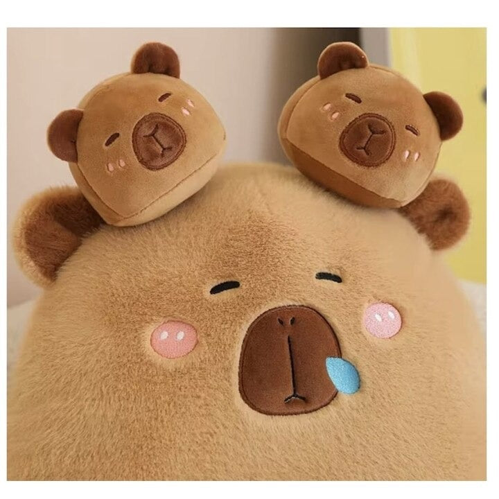 Capibara de Plus cu 6 Pui, Maro, 50 cm,Set Jucării Pufoase - PromotiiZilnice