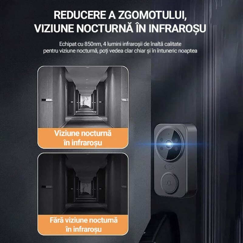 Videointerfon Inteligent cu Ecran 4.3” – Cameră HD 1080P, Comunicare Bidirecțională, Vedere Nocturnă, Baterie Reîncărcabilă
