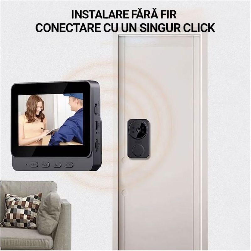 Videointerfon Inteligent cu Ecran 4.3” – Cameră HD 1080P, Comunicare Bidirecțională, Vedere Nocturnă, Baterie Reîncărcabilă