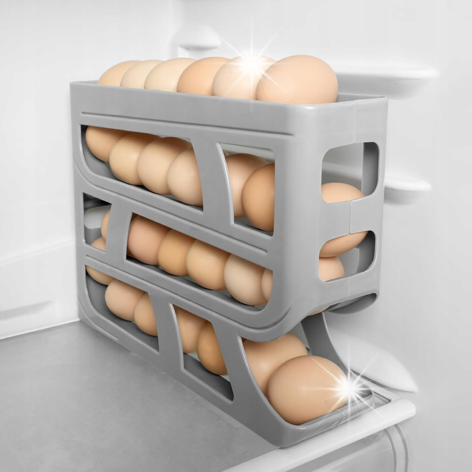 Suport oua pentru frigider, 4 niveluri, capacitate 30 oua, 32 x 7 x 20 cm, alb - PromotiiZilnice