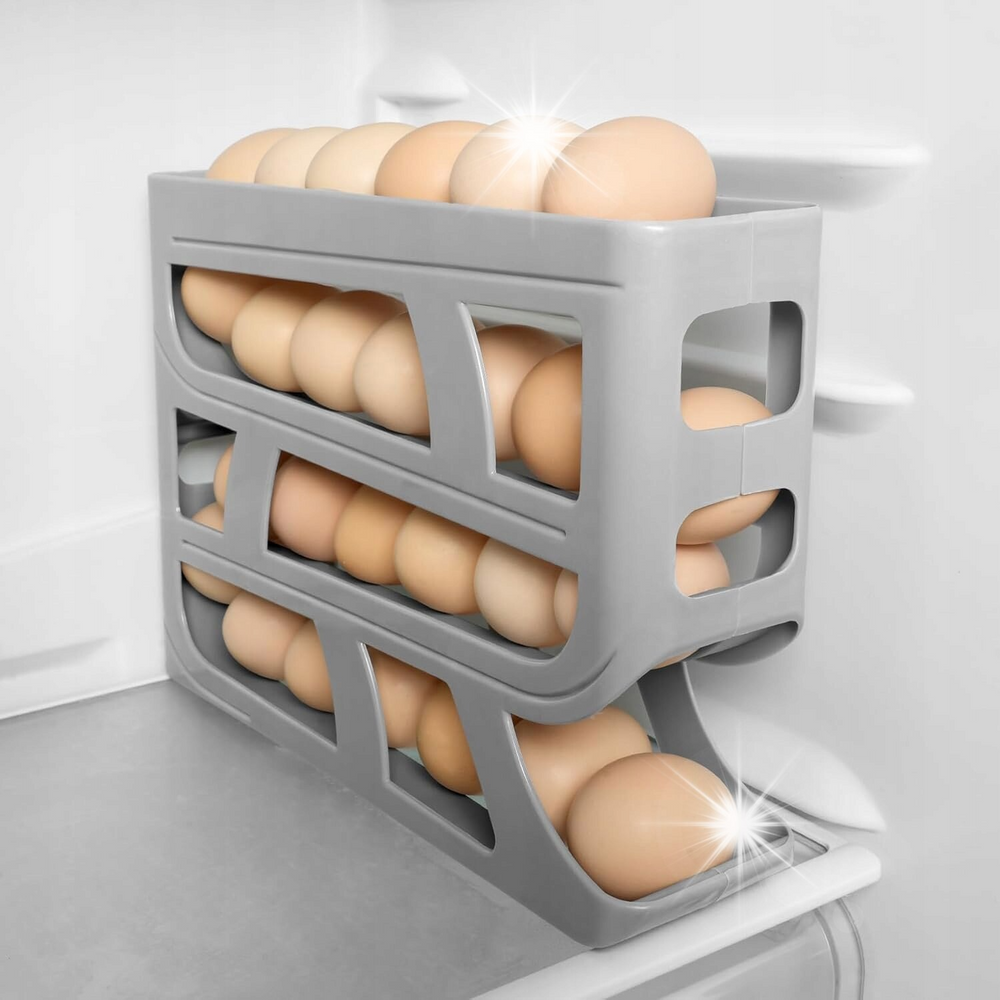 Suport oua pentru frigider, 4 niveluri, capacitate 30 oua, 32 x 7 x 20 cm, alb - PromotiiZilnice