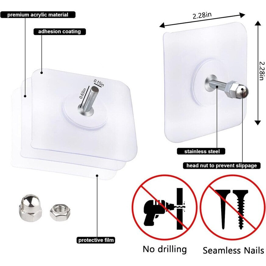 Set 20 Carlige Autoadezive, Rezistente 5 kg, Agatatori Transparente pentru Perete, 6x6 cm - PromotiiZilnice