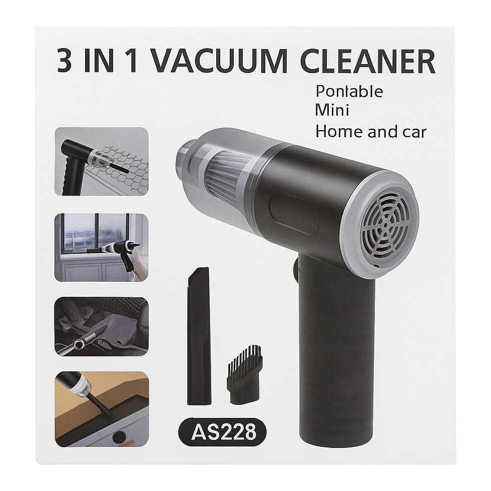 Aspirator Portabil, 3 in 1, Ideal pentru Masina, Casa si Birou, Putere 120W, Autonomie 20 Minute, Functie Aspirare si Suflare PromotiiZilnice