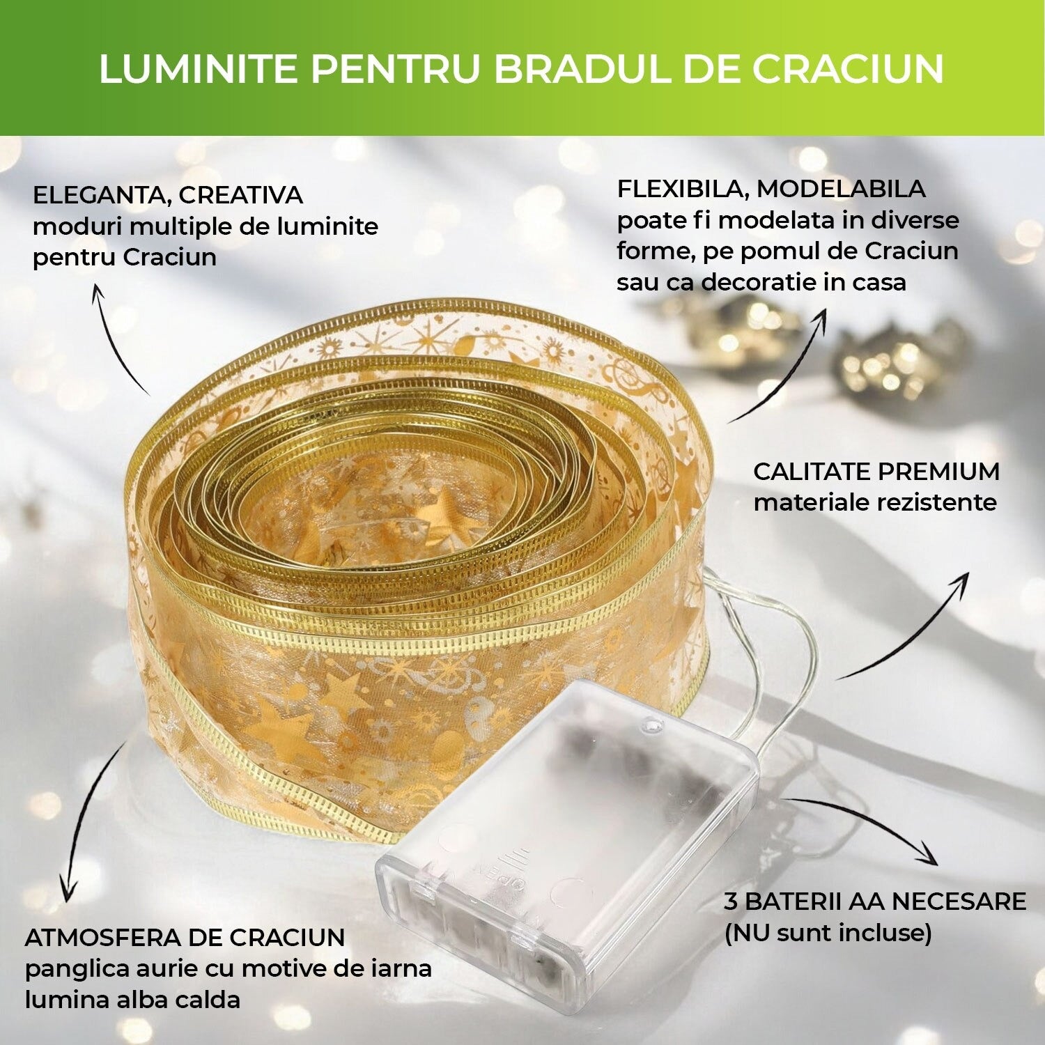 Set 2 x Banda luminoasa LED Craciun, 10m, 100 LED-uri, pentru decor casa si exterior - PromotiiZilnice