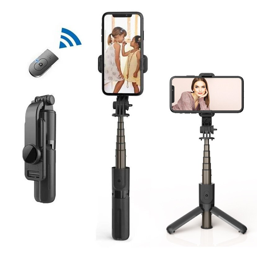 Trepied selfie stick Bluetooth cu lumină LED, extensibil 105 cm, Negru - PromotiiZilnice