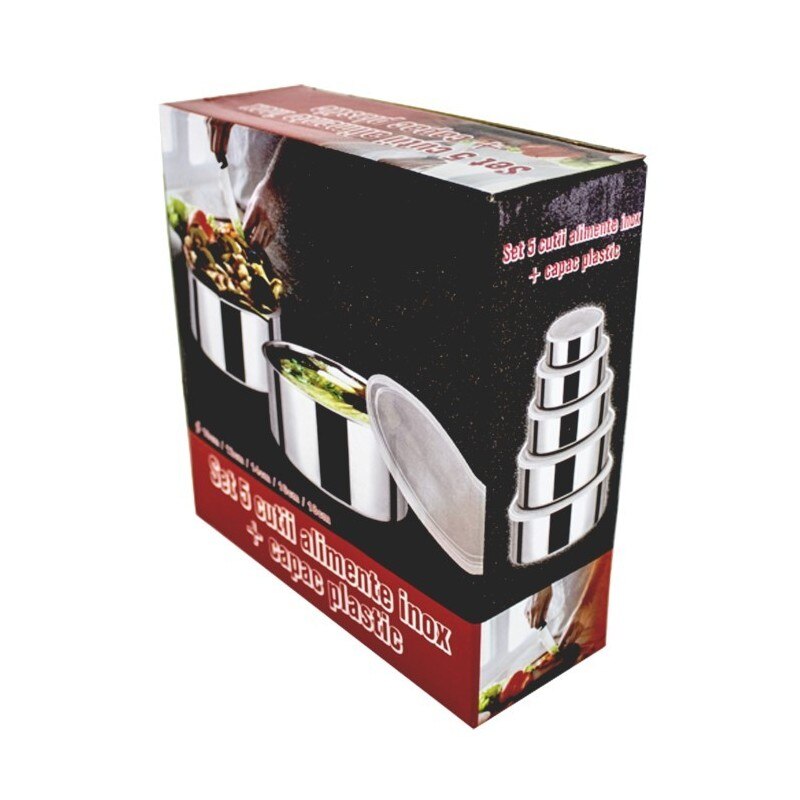 Set 5 cutii alimente inox cu capac plastic PromotiiZilnice