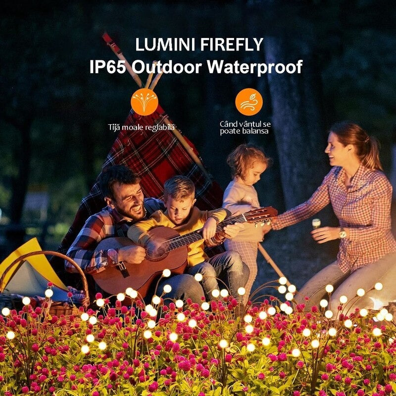 Set 2 Lampi Solare Licurici pentru Gradina, 8 LED-uri, 70 cm, Lumina Alb Cald, IP65, ABS - PromotiiZilnice