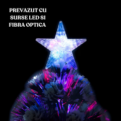 Brad Craciun 210 cm cu 240 LED RGB si Fibra Optica, Stea Luminoasa, Suport Metalic, IP20 – Verde - PromotiiZilnice