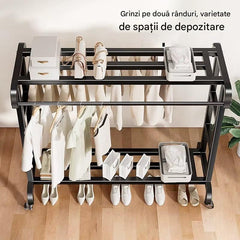 Raft metalic dublu pentru haine și pantofi, stabil, montaj rapid - PromotiiZilnice