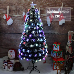 Brad Craciun 210 cm cu 240 LED RGB si Fibra Optica, Stea Luminoasa, Suport Metalic, IP20 – Verde - PromotiiZilnice