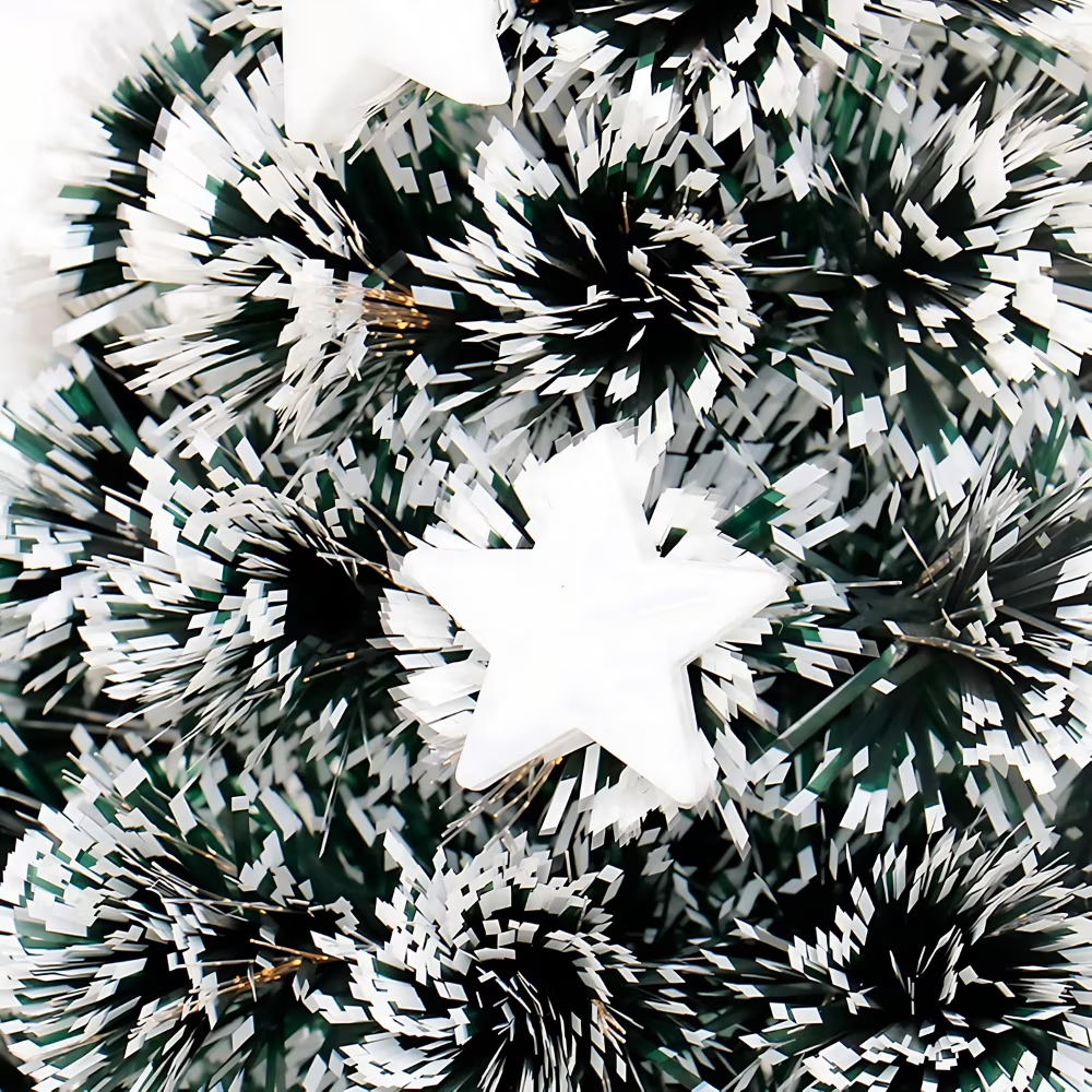 Brad Craciun 210 cm cu 240 LED RGB si Fibra Optica, Stea Luminoasa, Suport Metalic, IP20 – Verde - PromotiiZilnice