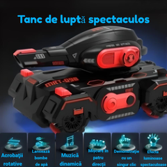 Tanc de Jucarie cu Telecomanda, Control pe Bratara, Bile Hidrogel, Proiectie cu Apa, Rotire 360, Off-road, Lumini si Sunete Interactive – Negru Rosu - PromotiiZilnice