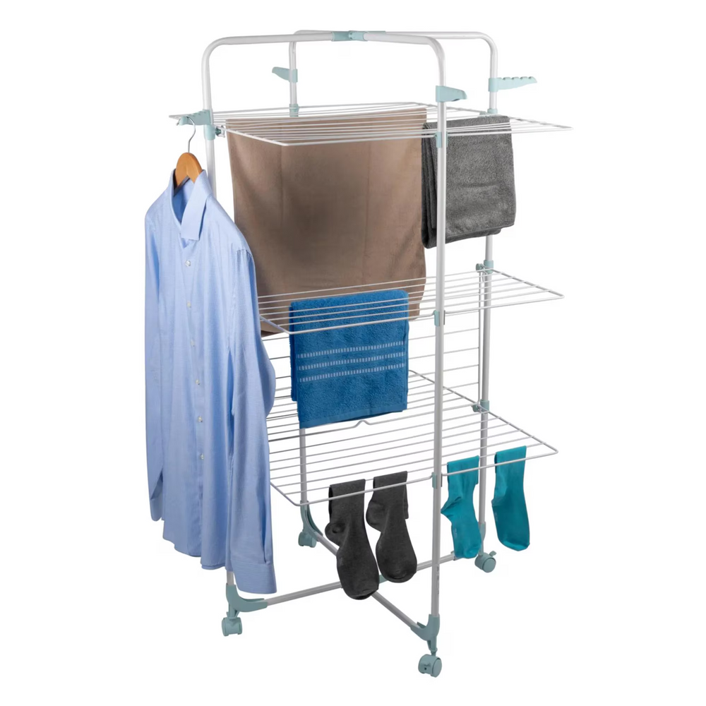 Uscator rufe 3 nivele, pliabil, suport umerase, capacitate 30 kg, Inox - PromotiiZilnice