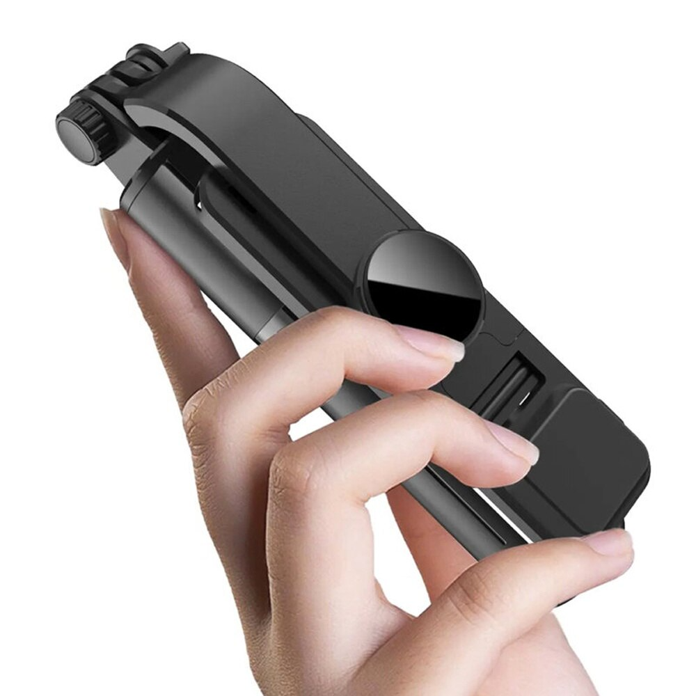 Trepied selfie stick Bluetooth cu lumină LED, extensibil 105 cm, Negru - PromotiiZilnice