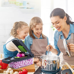 Feliator de Legume Multifuncțional 15 în 1, cu 8 Tăieturi, Lame Inox, Accesorii pentru Tocat și Julienne, Caserolă Inclusă, Verde - PromotiiZilnice