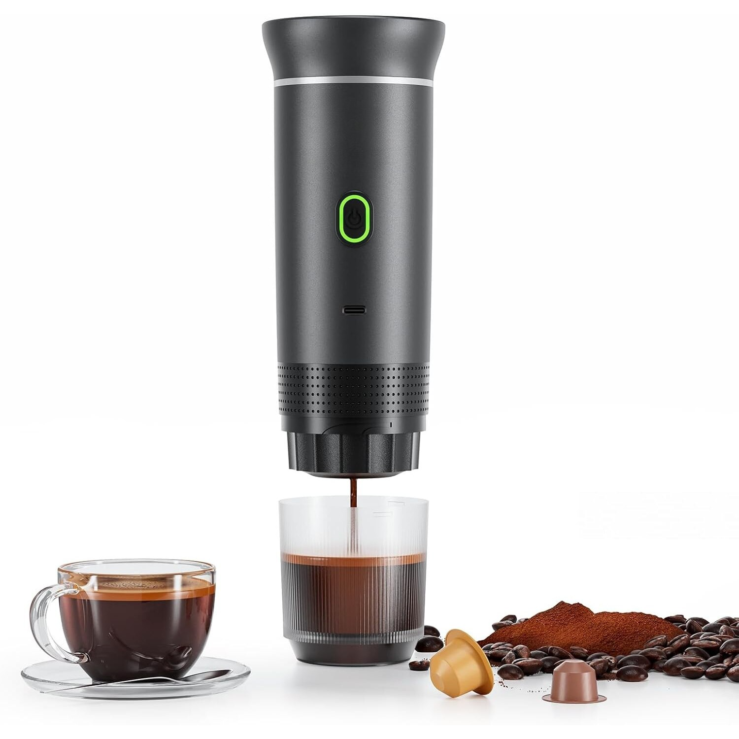 Espressor portabil pentru capsule, Coffeedot, negru - PromotiiZilnice