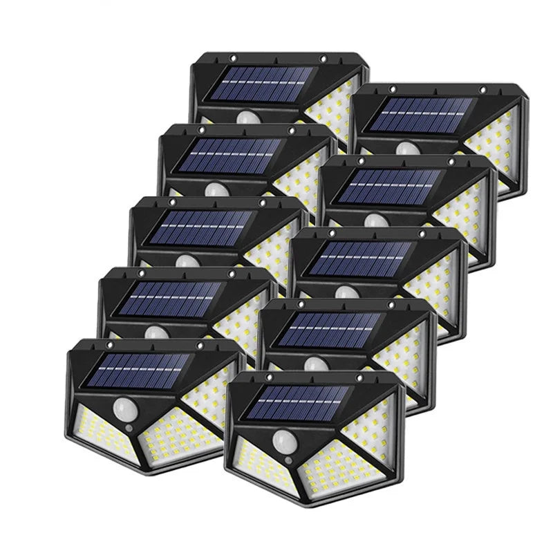 Set 10 Lampi Solare 100 LED-uri, Iluminare Puternica Exterior, 3 Moduri de Functionare