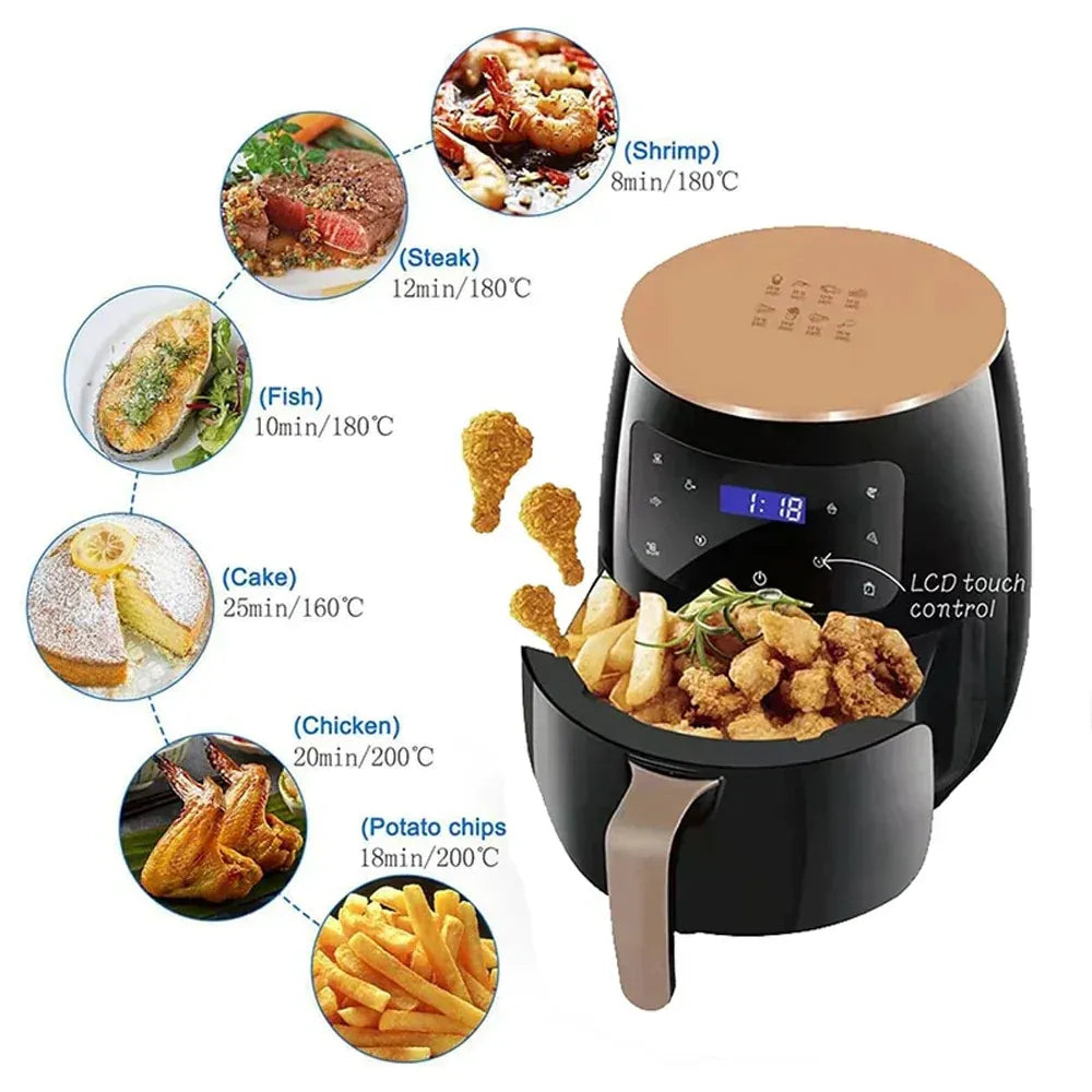 Friteuza cu aer cald, Air Fryer, 2400W, capacitate 6L ,afisaj digital, LCD Touch control - PromotiiZilnice