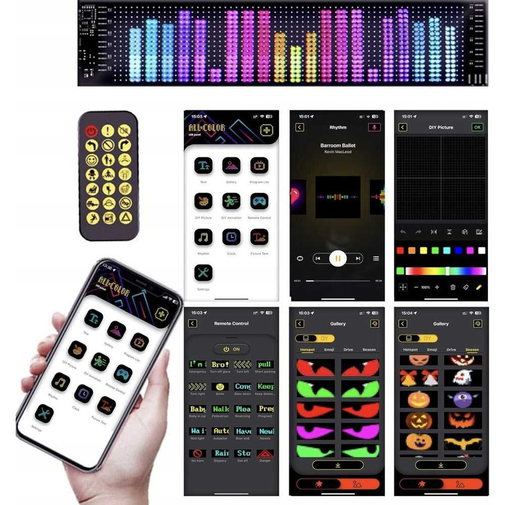 Banda LED RGB Interior/Exterior, 120x595mm, Telecomanda si Aplicatie, Kit Montaj Inclus - PromotiiZilnice