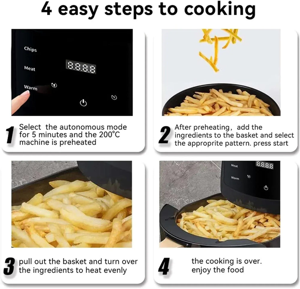 Friteuza cu aer cald, Air Fryer, 2400W, capacitate 6L ,afisaj digital, LCD Touch control - PromotiiZilnice