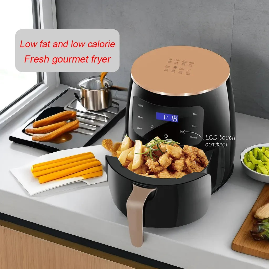 Friteuza cu aer cald, Air Fryer, 2400W, capacitate 6L ,afisaj digital, LCD Touch control - PromotiiZilnice