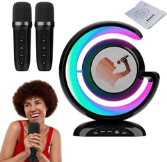 Dispozitiv Karaoke All-in-One, cu Boxa Bluetooth, Iluminare RGB Led, 1 Microfon, Slot Card, Conectare la Smartphone - PromotiiZilnice