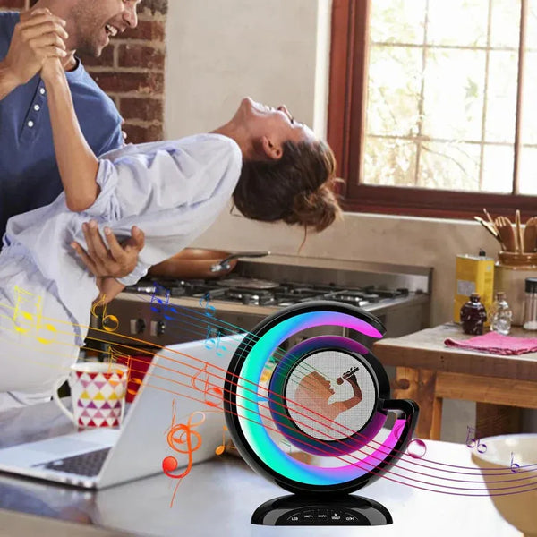 Dispozitiv Karaoke All-in-One, cu Boxa Bluetooth, Iluminare RGB Led, 1 Microfon, Slot Card, Conectare la Smartphone - PromotiiZilnice