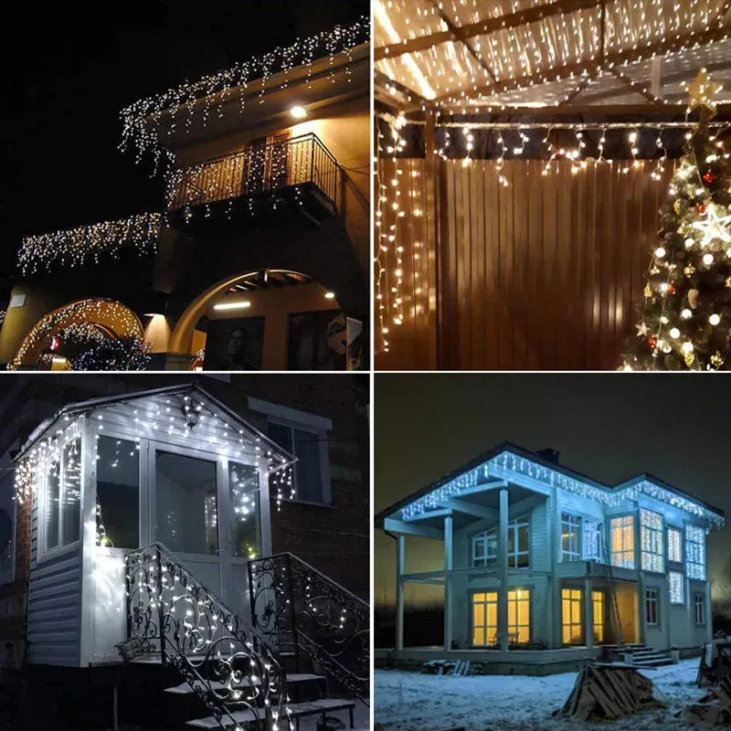 Set 3 Instalații Franjuri LED 3 x 12 m (36 m), Alb Rece, Alb Cald, Albastru, Multicolor - PromotiiZilnice