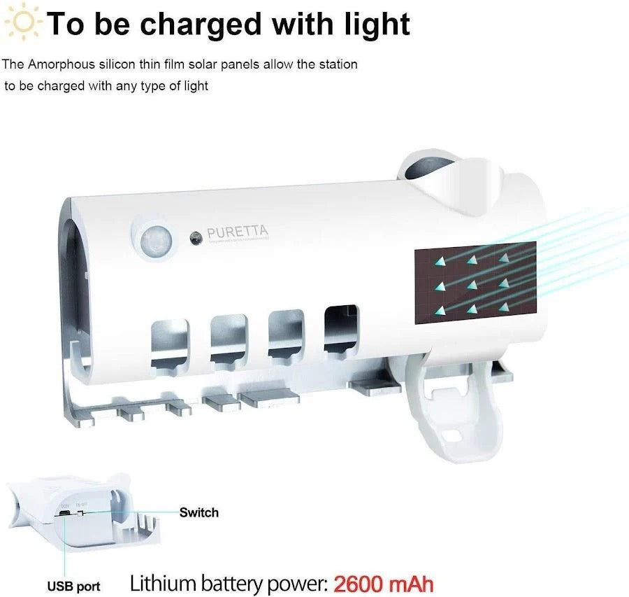 Dozator Pasta de Dinti, Suport Periute, UV, Alimentare Solara - PromotiiZilnice